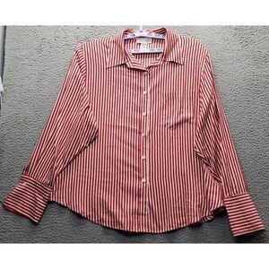 Silkland Shirt Womens 3X Multi Striped Classic French Cuff Chest Pocket Collared